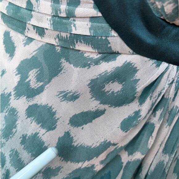Tadashi Collection Teal Silk Ombre Leopard Maxi Dress with Satin Trim size 10 - Picture 12 of 16